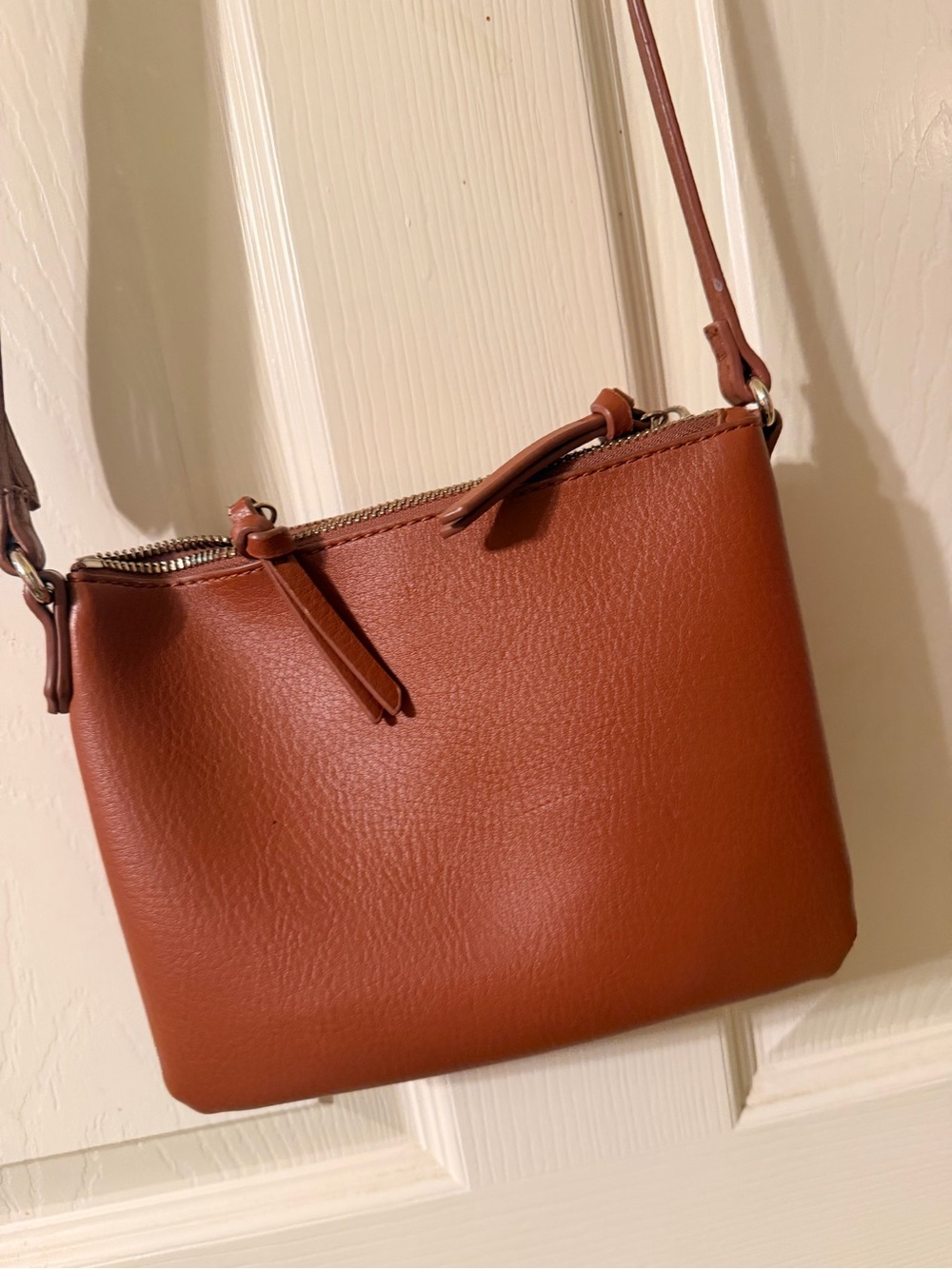 Brown Pebbled Faux Leather Crossbody Bag Minimalist Zip Purse